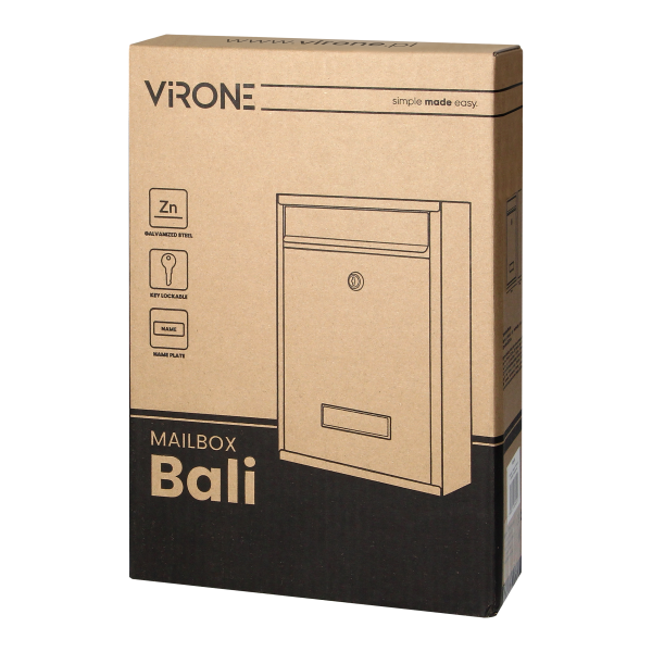 Small BALI mailbox with name plate, galvanized steel, black Small BALI mailbox with name plate, galvanized steel, black